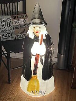 Vintage Empire Lighted Halloween Wicked Witch With Broom Blow Mold 39 Tall