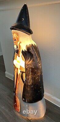 Vintage Empire Lighted Halloween Wicked Witch With Broom Blow Mold 39 Tall