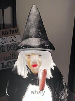 Vintage Empire Lighted Halloween Wicked Witch With Broom Blow Mold 39 Tall