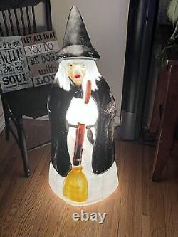 Vintage Empire Lighted Halloween Wicked Witch With Broom Blow Mold 39 Tall