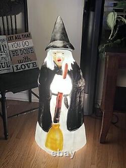 Vintage Empire Lighted Halloween Wicked Witch With Broom Blow Mold 39 Tall