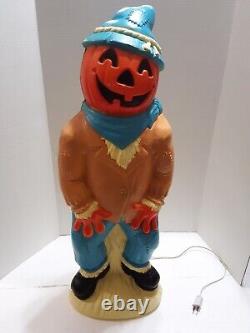 Vintage Empire Lighted Scarecrow Pumpkin Head Halloween Blow Mold 34 Tall