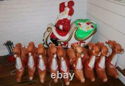 Vintage Empire Santa Sleigh Blowmold 9 Reindeer Rudolph RARE HTF FREE SHIPPING