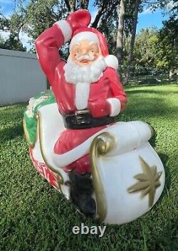 Vintage Empire Santa in NOEL Sled with Gift Bag Lighted Christmas Blow Mold