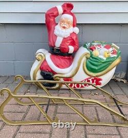 Vintage Empire Santa in NOEL Sled with Gift Bag Lighted Christmas Blow Mold