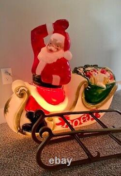 Vintage Empire Santa in NOEL Sled with Gift Bag Lighted Christmas Blow Mold