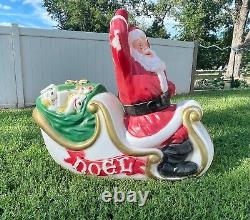 Vintage Empire Santa in NOEL Sled with Gift Bag Lighted Christmas Blow Mold