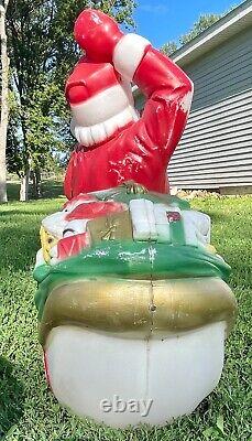 Vintage Empire Santa in NOEL Sled with Gift Bag Lighted Christmas Blow Mold