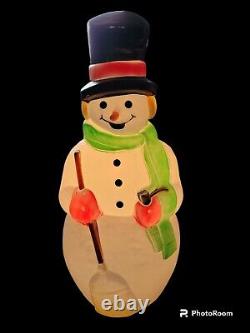 Vintage Empire Snowman With Broom Made in USA Blow Mold with Cord Tested Works