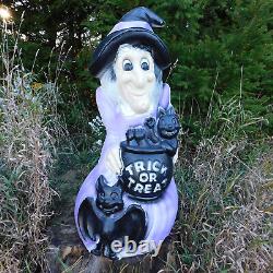 Vintage General Foam 34 Witch Halloween Lighted Blow Mold Cauldron, Cat & Bat