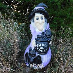 Vintage General Foam 34 Witch Halloween Lighted Blow Mold Cauldron, Cat & Bat