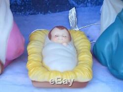 Vintage General Foam 4pc Nativity Lighted Blow Mold Set Mary Joseph & Baby Jesus