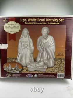 Vintage General Foam Pearl White Nativity Blow Mold 3 Piece Set Original Box