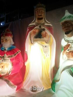 Vintage General Foam Plastic Blow Mold Lighted Nativity Scene 3 Wise Men Kings