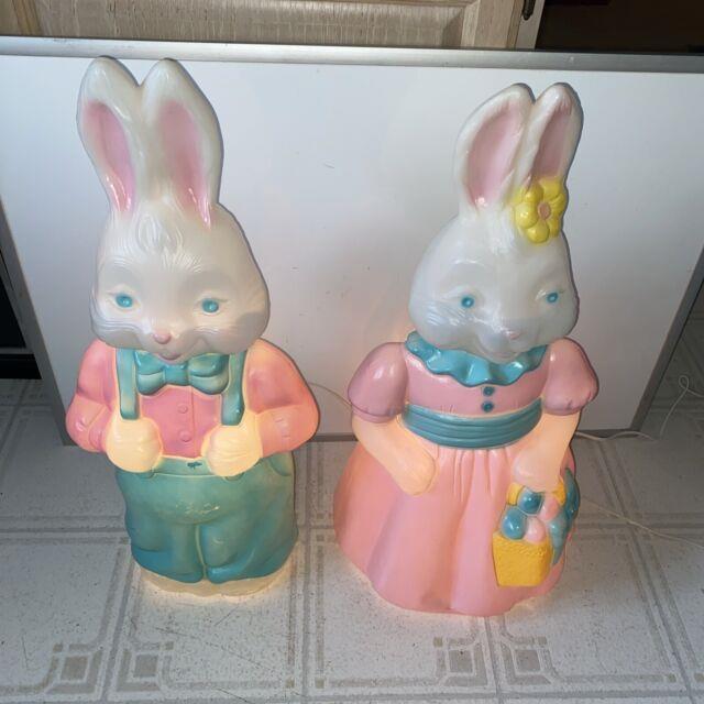 Vintage General Foam Plastics 25 Mr & Mrs Easter Bunny Blow Mold Pair-lighted