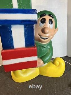 Vintage General Foam Plastics 34 Elf With Stack Of Presents Blowmold