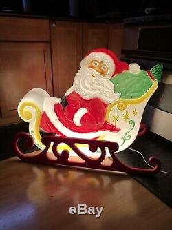 Vintage Grand Venture Blow Mold Santa w Sleigh, 3 Reindeer All in Original Boxes