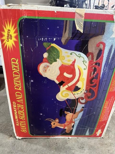 Vintage Grand Venture Santa And Sleigh With Reindeer Blow Mold Excellent Cond
