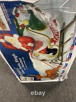 Vintage Grand Venture Santa Sleigh Reindeer Christmas Blow Mold Full Size Decor