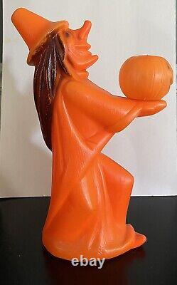 Vintage HALLOWEEN BLOW MOLD Tico WITCH HOLDING Small PUMPKIN 13 Light Up