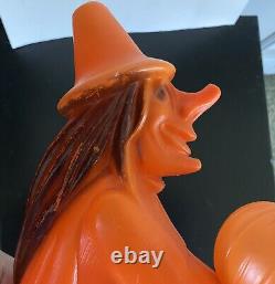 Vintage HALLOWEEN BLOW MOLD Tico WITCH HOLDING Small PUMPKIN 13 Light Up