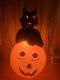 Vintage Halloween Black Cat Pumpkin Jol Plastic Blow Mold Light Up