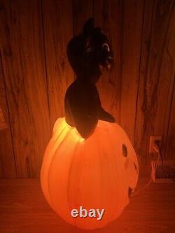 Vintage Halloween Black Cat Pumpkin JOL Plastic Blow Mold Light Up