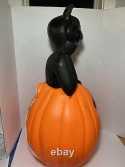 Vintage Halloween Black Cat Pumpkin JOL Plastic Blow Mold Light Up
