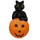 Vintage Halloween Blow Mold Black Cat On Pumpkin Carolina Enterprises 1993 Euc
