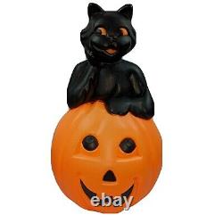 Vintage Halloween Blow Mold Black Cat on Pumpkin Carolina Enterprises 1993 EUC