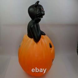 Vintage Halloween Blow Mold Black Cat on Pumpkin Carolina Enterprises 1993 EUC