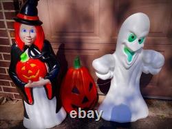 Vintage Halloween Blow Mold Ghost Pumpkin & Witch Lot of 3 Yard Decor Plastic Vintage Halloween Blow Mold Ghost Pumpkin & Witch Lot of 3 Yard Decor Plastic