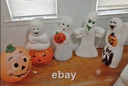 Vintage Halloween Blow Molds Lot Of 5 Ghost Cat Pumpkin Green Eye Ghost Ghoul