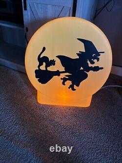 Vintage Halloween Flying Witch with Cat Moonlight Light-Up Blow Mold