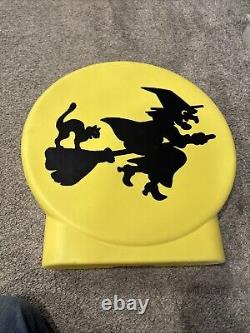 Vintage Halloween Flying Witch with Cat Moonlight Light-Up Blow Mold