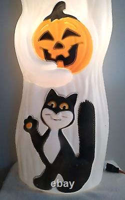 Vintage Halloween Ghost Blow Mold with Black Cat & Pumpkin 34 Tall U. S. A