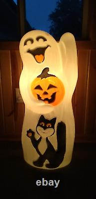 Vintage Halloween Ghost Blow Mold with Black Cat & Pumpkin 34 Tall U. S. A