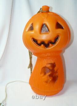 Vintage Halloween Jack-O-Lantern Blow Mold with Witch on Haystack Rare