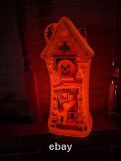 Vintage Haunted House Halloween Orange Black Cat Witch Bat Plastic Blow Mold Vintage Haunted House Halloween Orange Black Cat Witch Bat Plastic Blow Mold