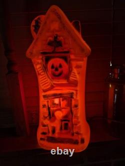 Vintage Haunted House Halloween Orange Black Cat Witch Bat Plastic Blow Mold Vintage Haunted House Halloween Orange Black Cat Witch Bat Plastic Blow Mold