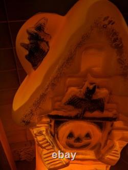 Vintage Haunted House Halloween Orange Black Cat Witch Bat Plastic Blow Mold Vintage Haunted House Halloween Orange Black Cat Witch Bat Plastic Blow Mold