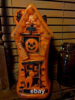Vintage Haunted House Halloween Orange Black Cat Witch Bat Plastic Blow Mold Vintage Haunted House Halloween Orange Black Cat Witch Bat Plastic Blow Mold