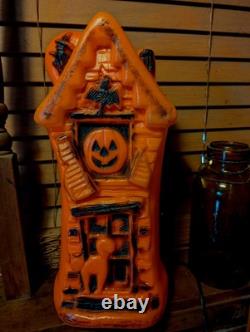 Vintage Haunted House Halloween Orange Black Cat Witch Bat Plastic Blow Mold Vintage Haunted House Halloween Orange Black Cat Witch Bat Plastic Blow Mold