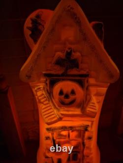 Vintage Haunted House Halloween Orange Black Cat Witch Bat Plastic Blow Mold Vintage Haunted House Halloween Orange Black Cat Witch Bat Plastic Blow Mold