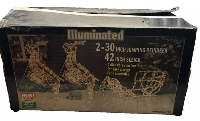 Vintage Illuminated Swc Reindeer (2x 30) & Sleigh (42) Set Excellent