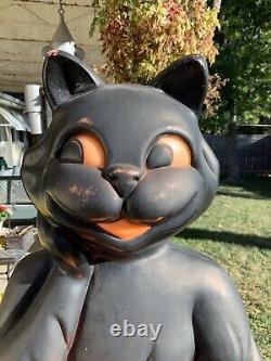 Vintage Large 34 Carolina Enterprise Black Cat on Pumpkin Halloween Blow Mold