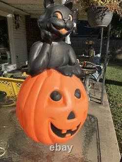 Vintage Large 34 Carolina Enterprise Black Cat on Pumpkin Halloween Blow Mold