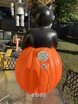 Vintage Large 34 Carolina Enterprise Black Cat on Pumpkin Halloween Blow Mold