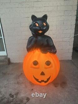 Vintage Large 34 Carolina Enterprises Black Cat on Pumpkin Halloween Blow Mold