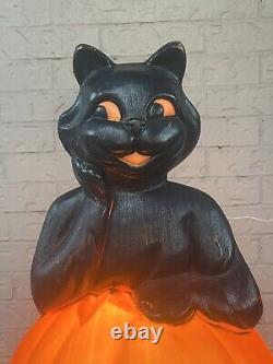 Vintage Large 34 Carolina Enterprises Black Cat on Pumpkin Halloween Blow Mold